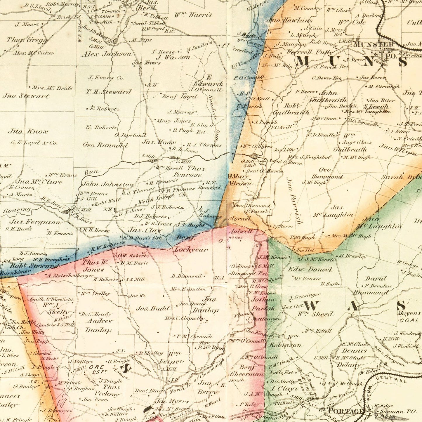 Vintage Map of Cambria County, Pennsylvania, 1867