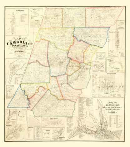 Vintage Map of Cambria County, Pennsylvania, 1867
