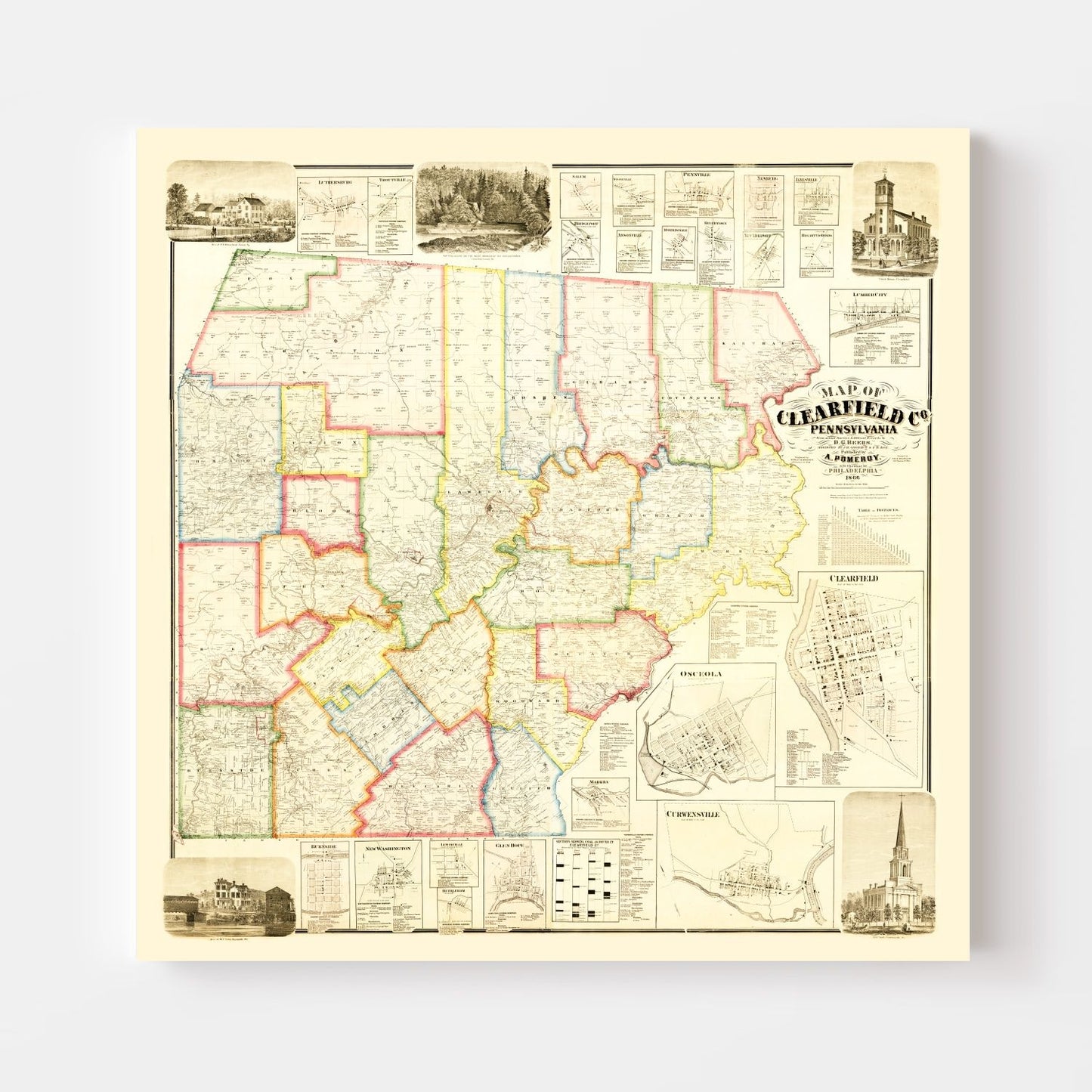 Vintage Map of Clearfield County, Pennsylvania, 1866