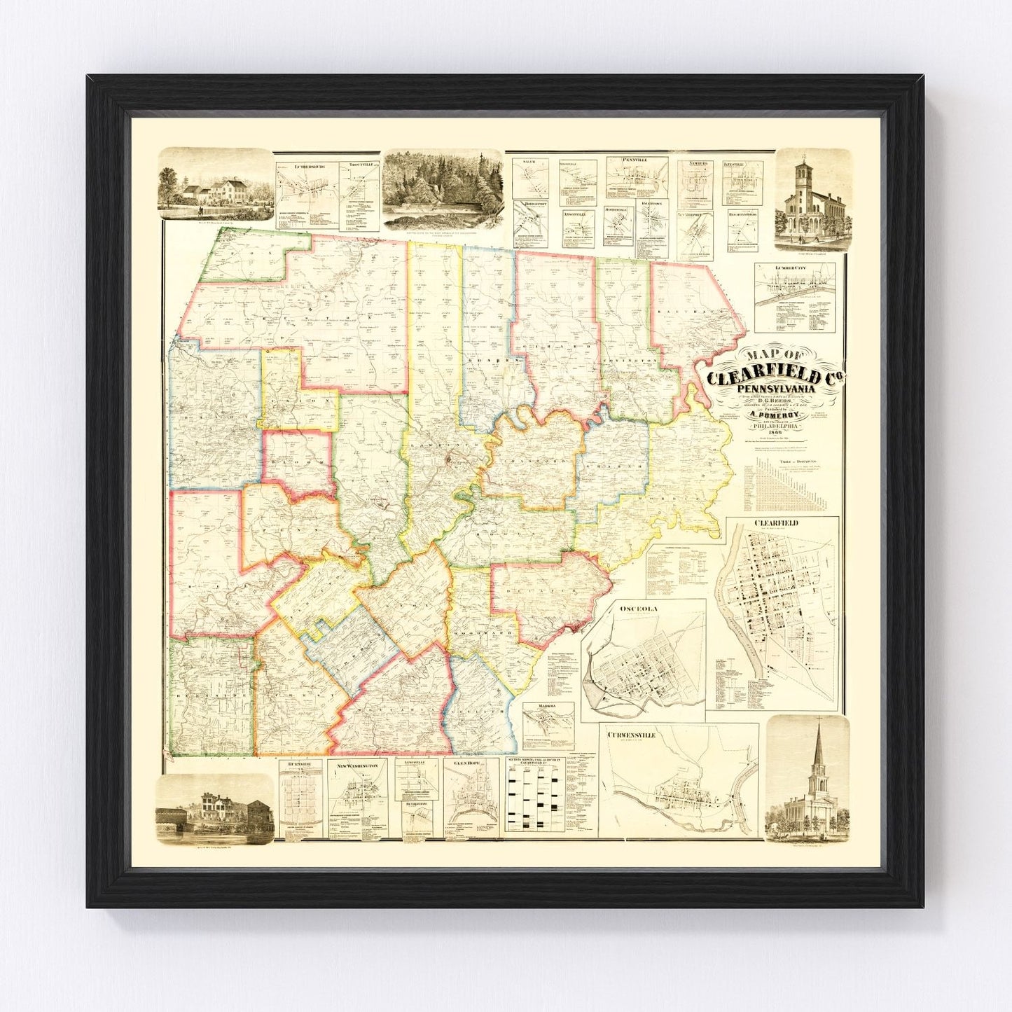 vintage map of Clearfield County, Pennsylvania, 1866