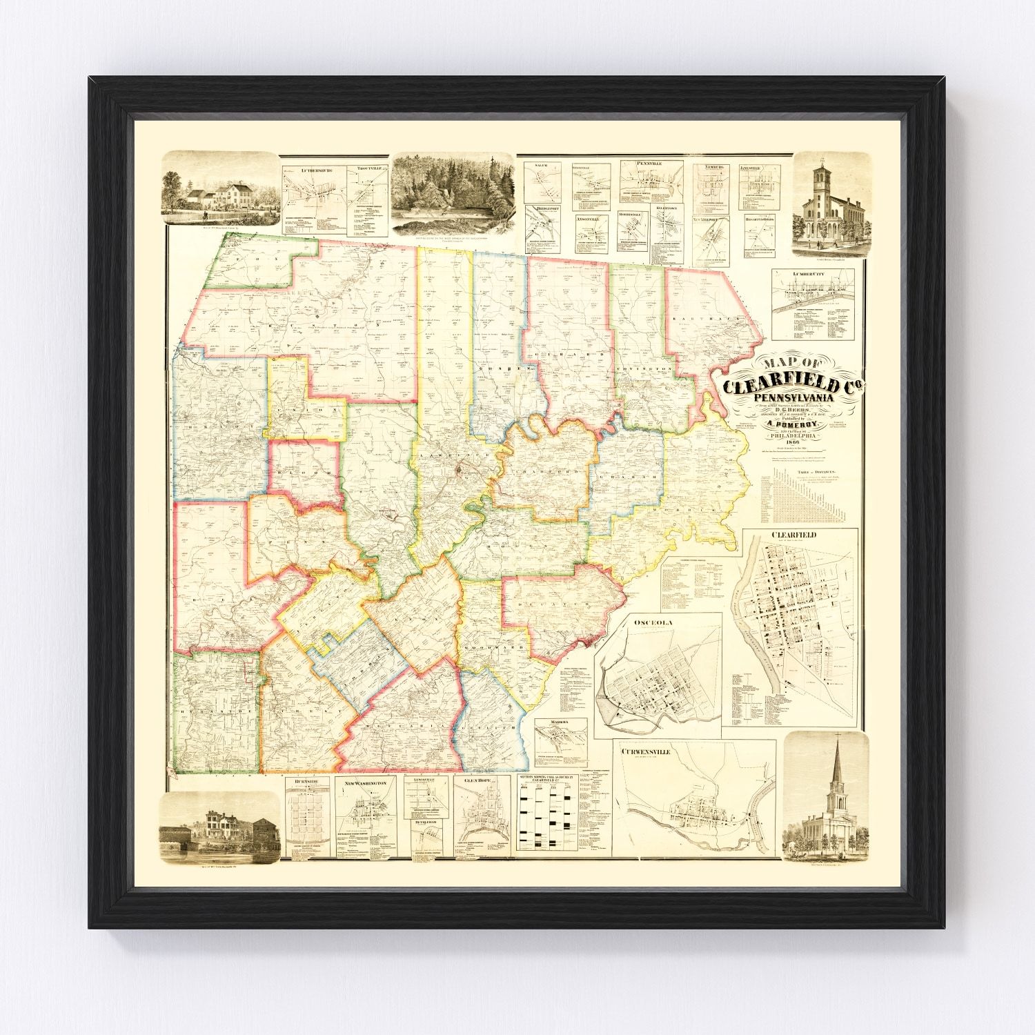vintage map of Clearfield County, Pennsylvania, 1866