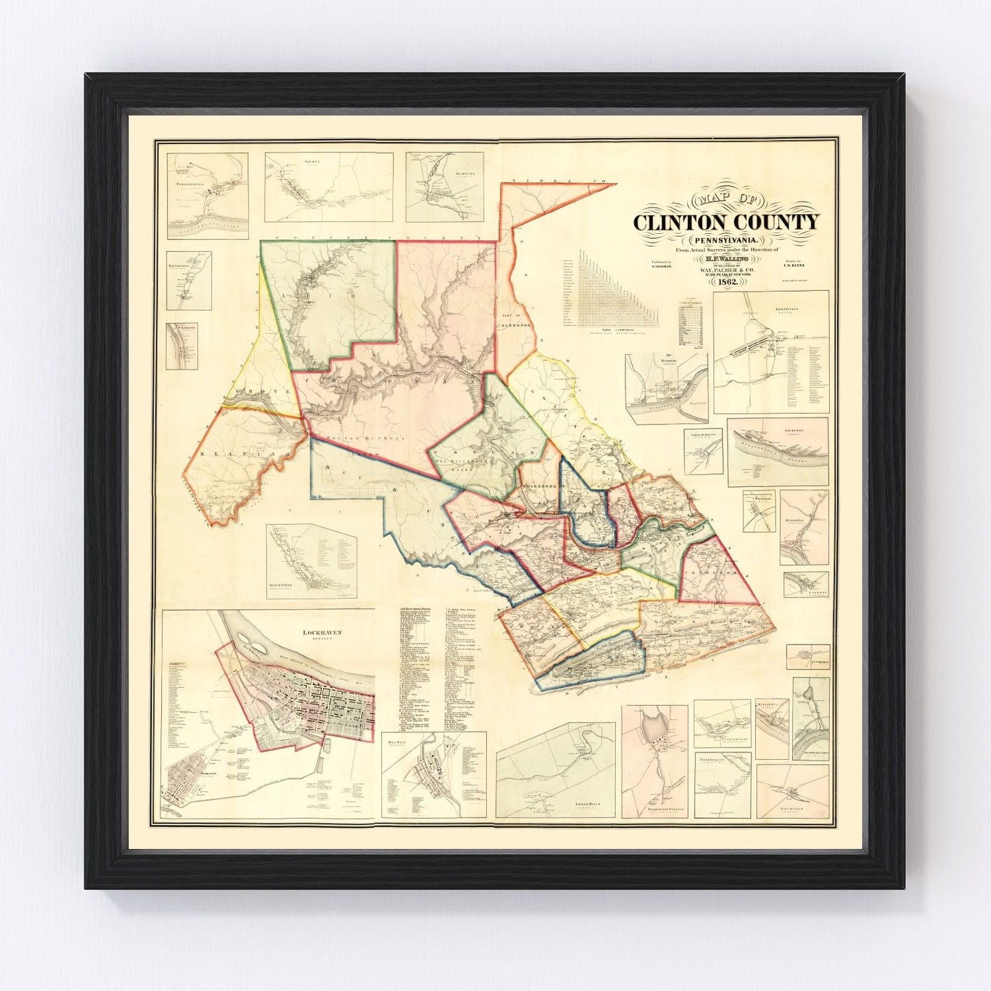 vintage map of Clinton County, Pennsylvania, 1862