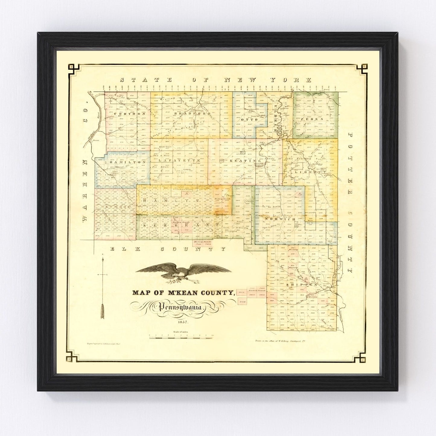 Vintage map of McKean County, Pennsylvania, 1857