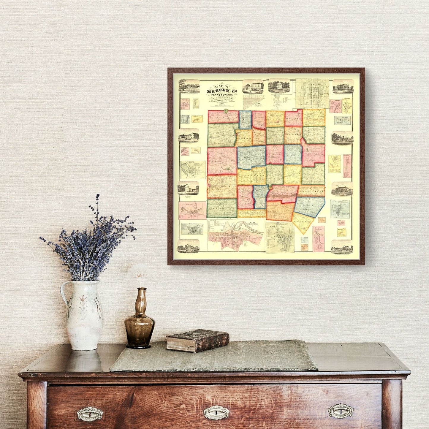 Vintage Map of Mercer County, Pennsylvania, 1860