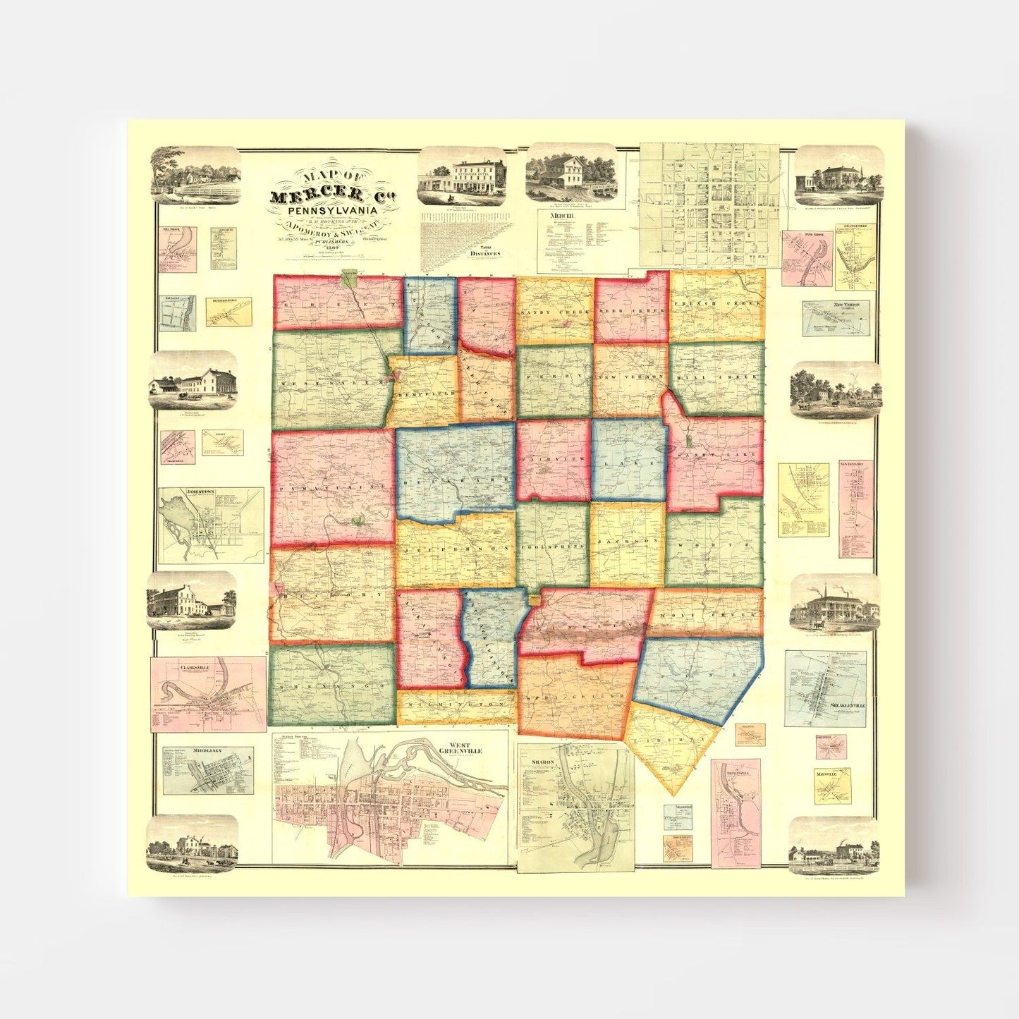 Vintage Map of Mercer County, Pennsylvania, 1860
