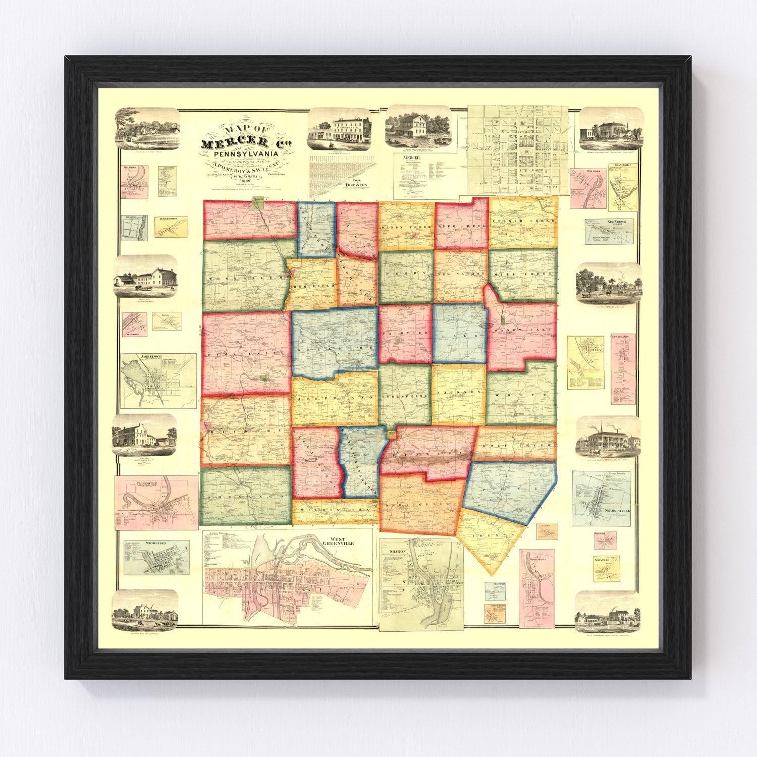Vintage map of Mercer County, Pennsylvania, 1860