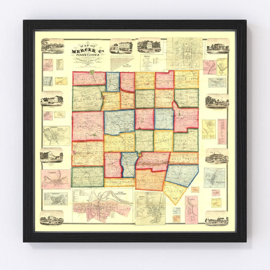 Vintage map of Mercer County, Pennsylvania, 1860
