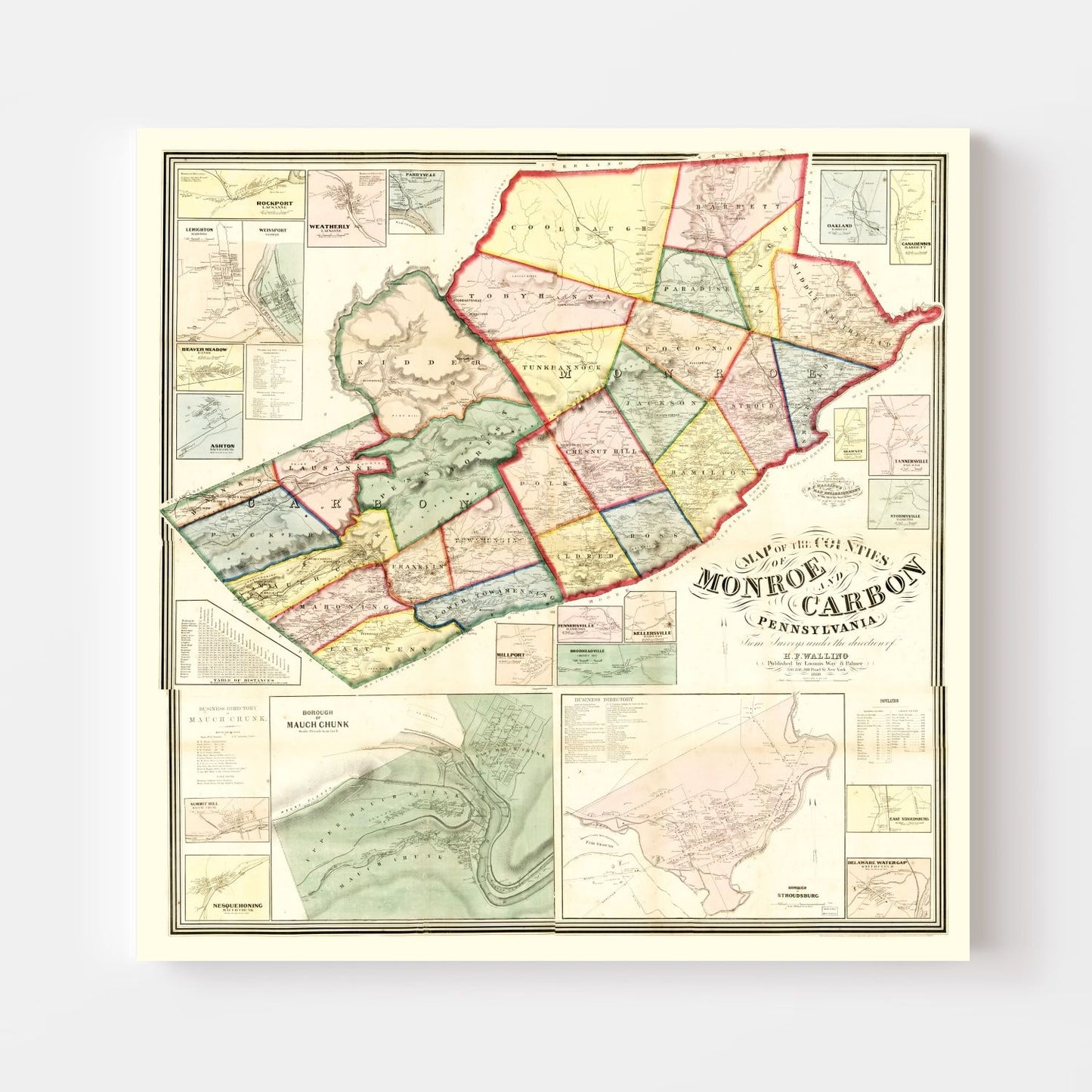 Vintage Map of Monroe County, Pennsylvania, 1860
