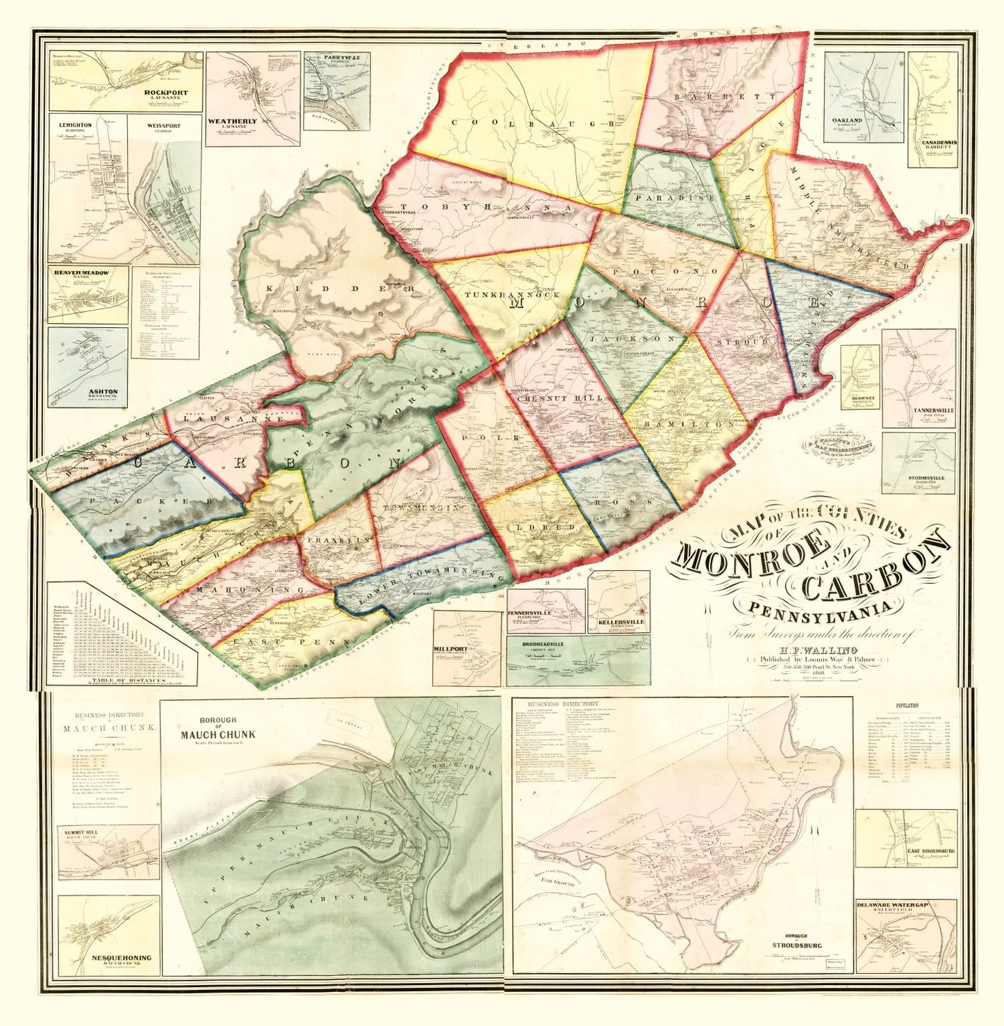 Vintage Map of Monroe County, Pennsylvania, 1860