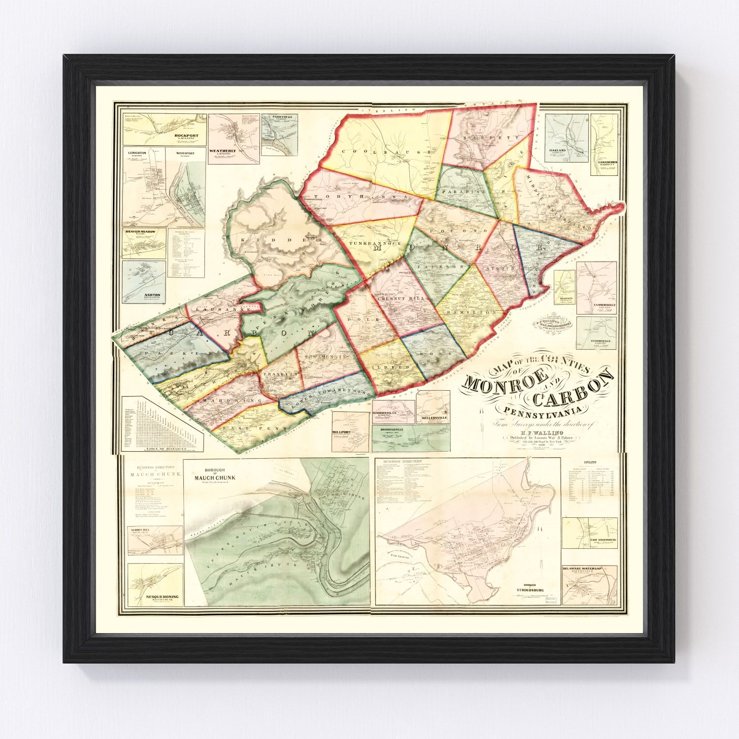 Vintage map of Monroe County, Pennsylvania, 1860