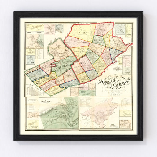 Vintage map of Monroe County, Pennsylvania, 1860