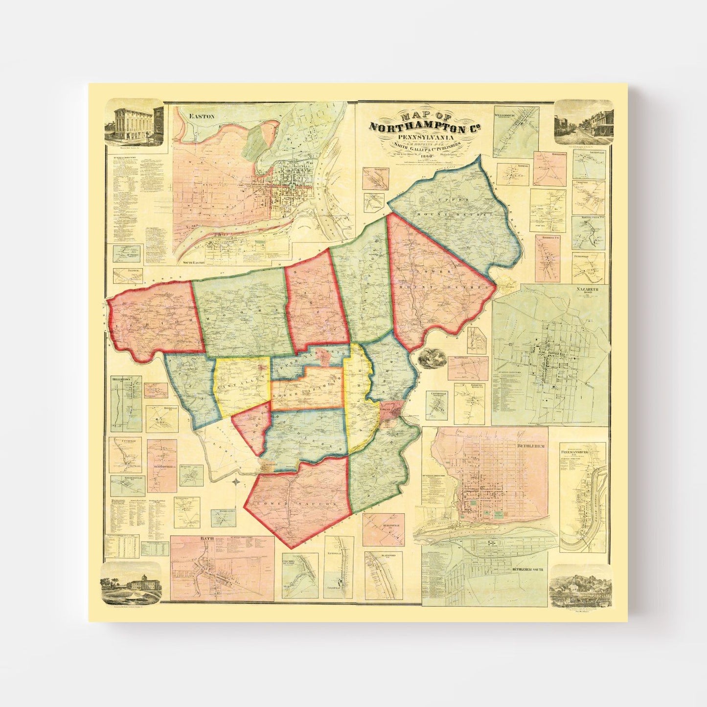 Vintage Map of Northampton County, Pennsylvania, 1860
