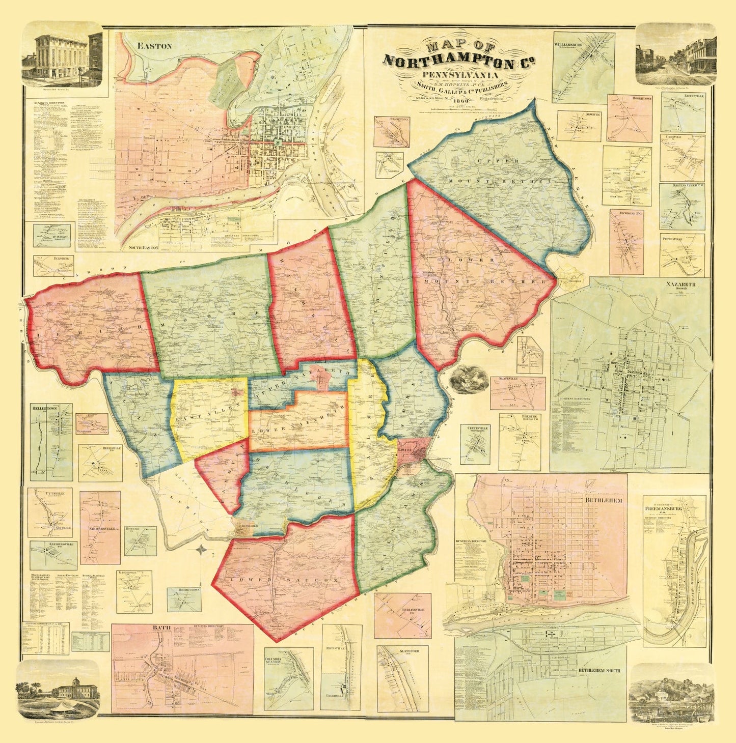 Vintage Map of Northampton County, Pennsylvania, 1860