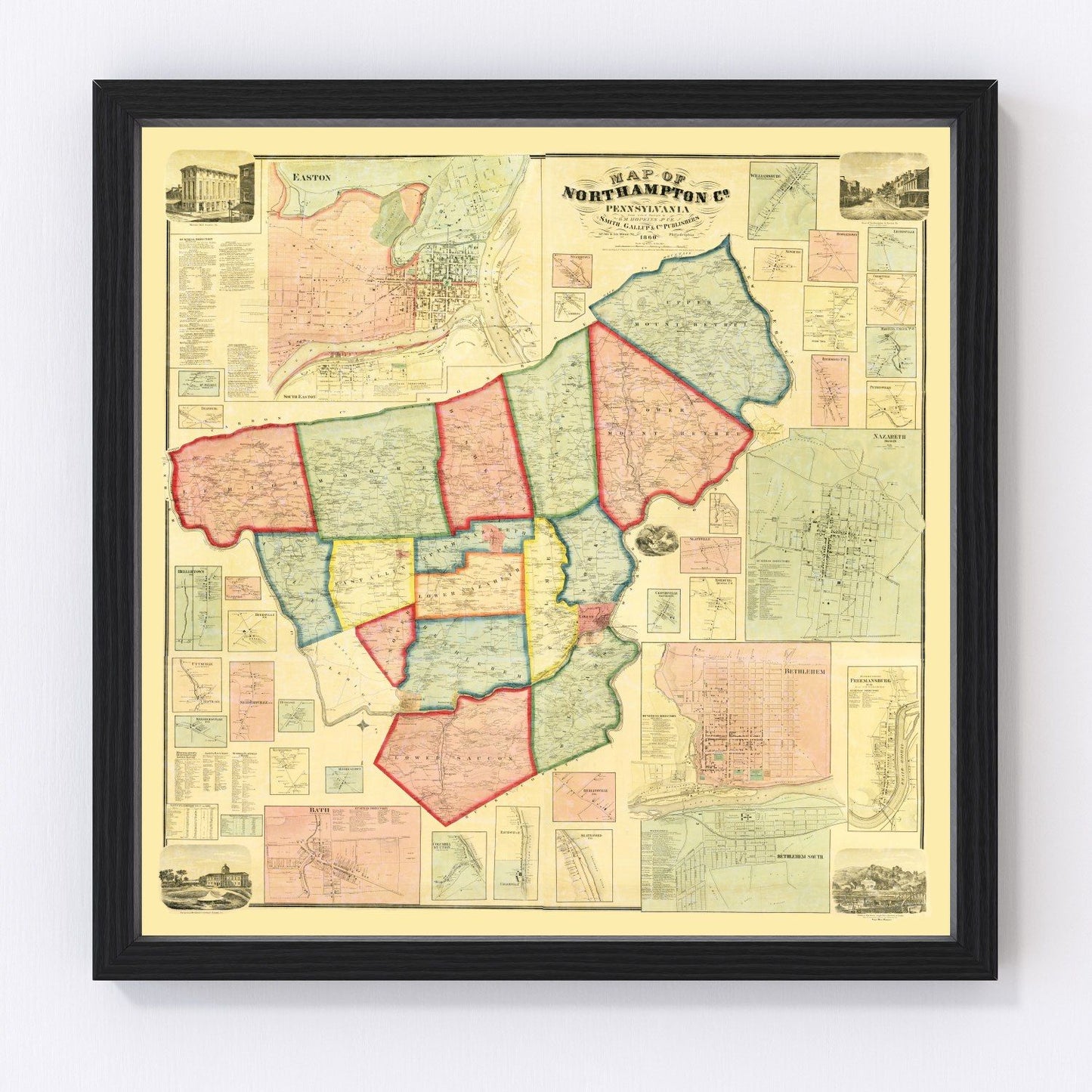vintage map of Northampton County, Pennsylvania, 1860
