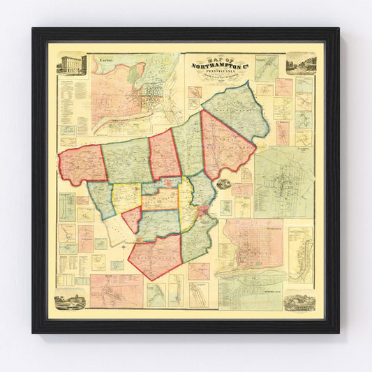 vintage map of Northampton County, Pennsylvania, 1860