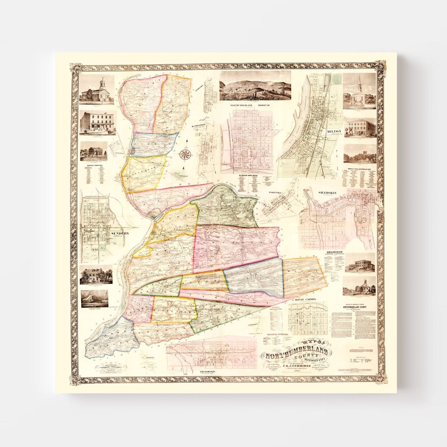 Vintage Map of Northumberland County, Pennsylvania, 1858