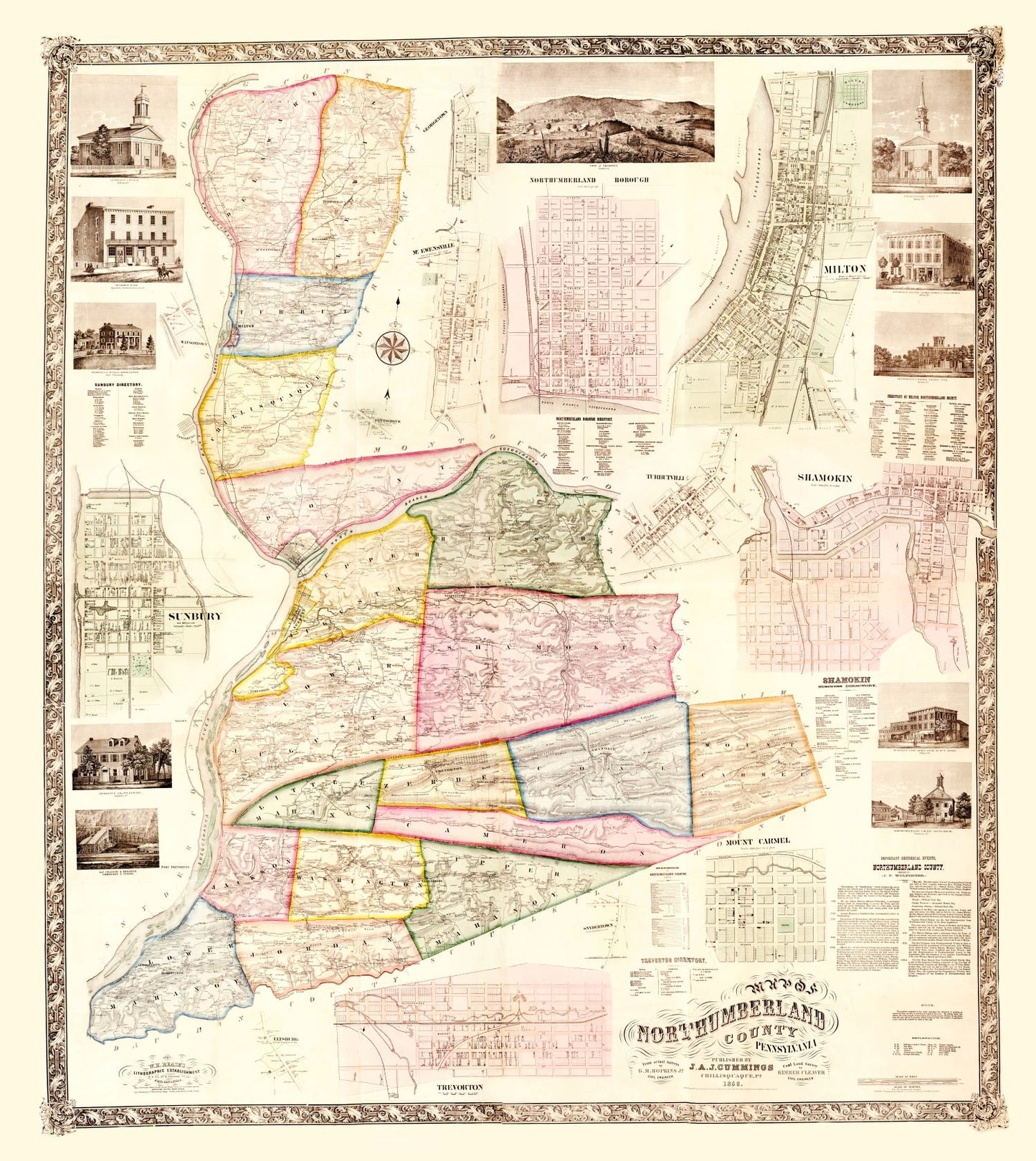 Vintage Map of Northumberland County, Pennsylvania, 1858