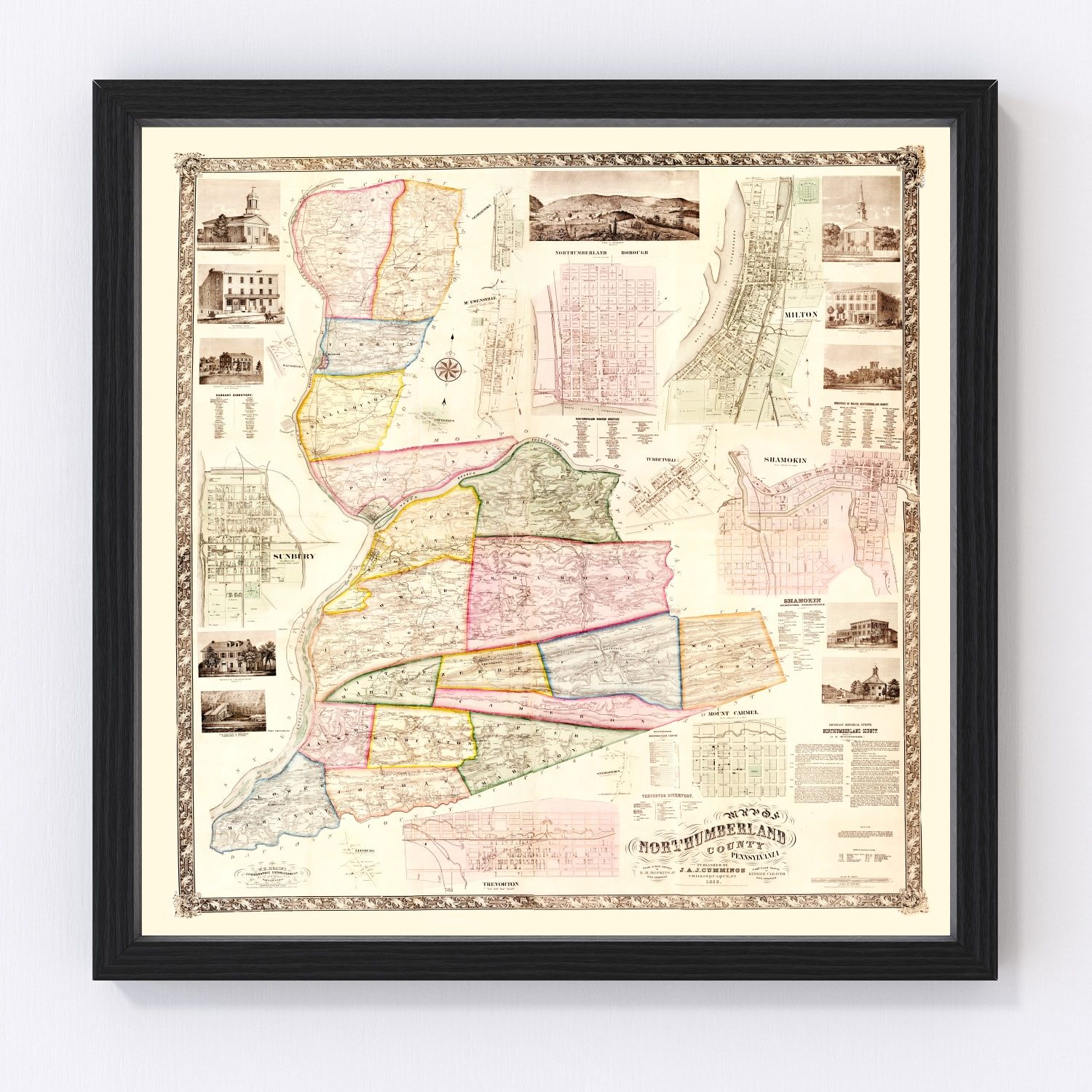 vintage map of Northumberland County, Pennsylvania, 1858