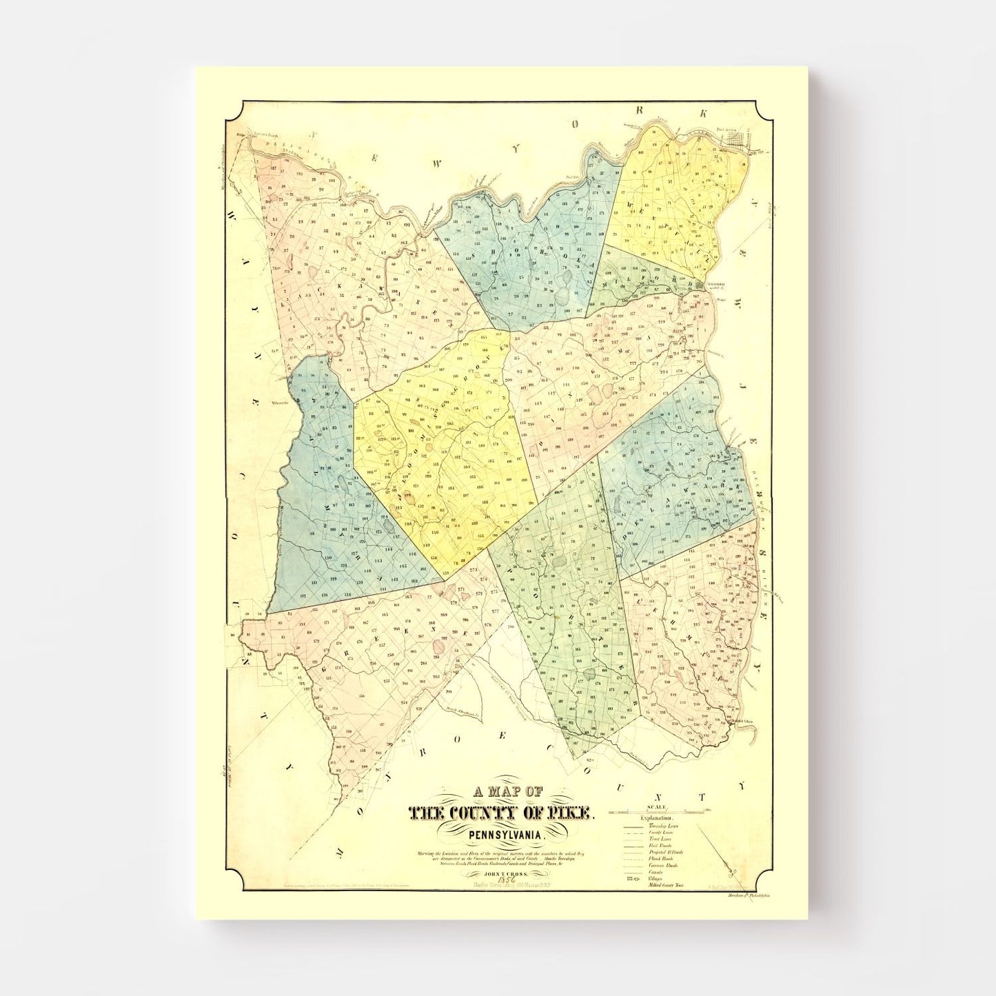 Vintage Map of Pike County, Pennsylvania, 1856