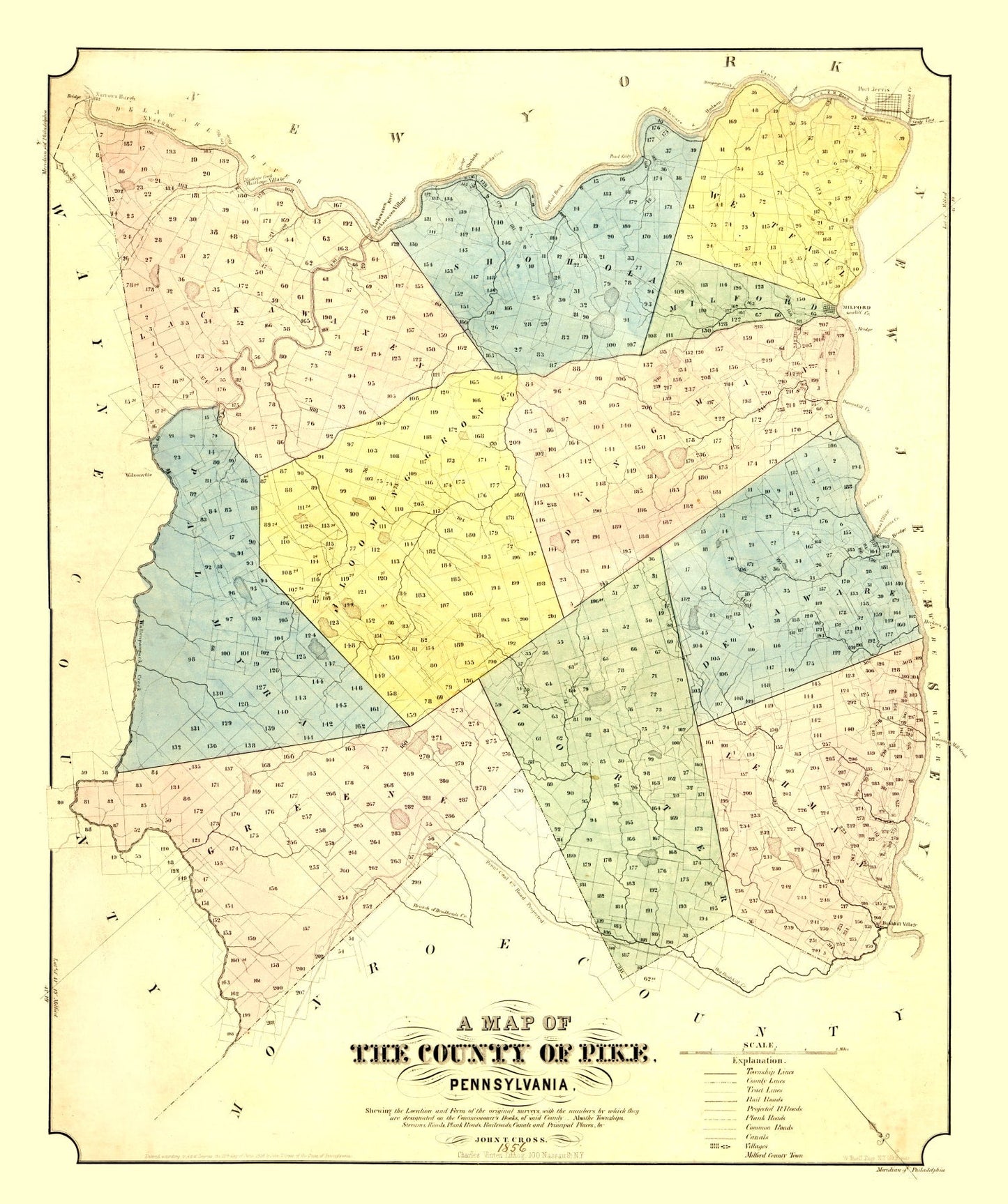 Vintage Map of Pike County, Pennsylvania, 1856