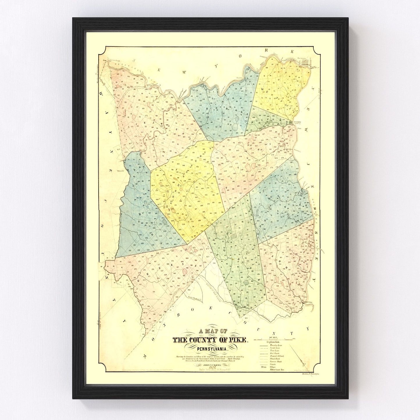 vintage map of Pike County, Pennsylvania, 1856