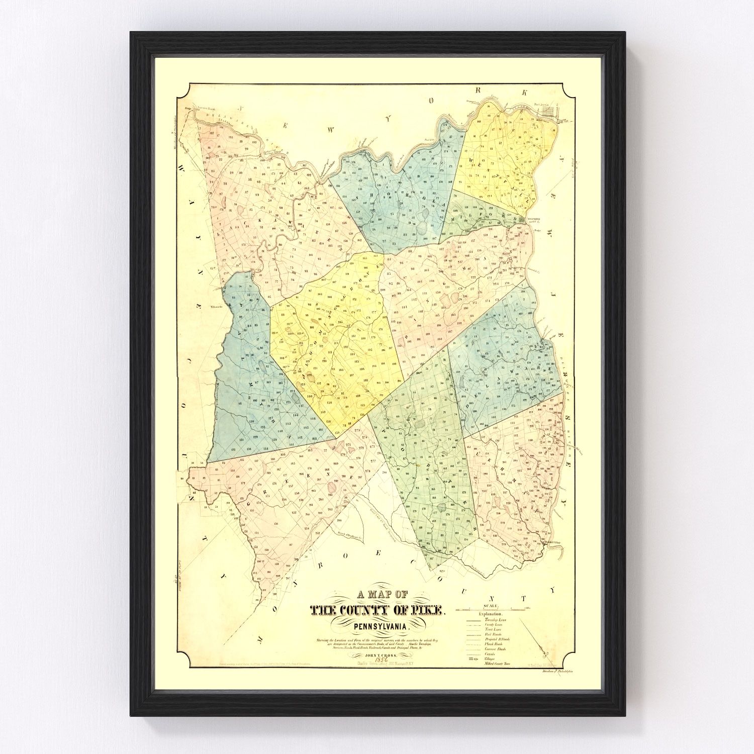 vintage map of Pike County, Pennsylvania, 1856