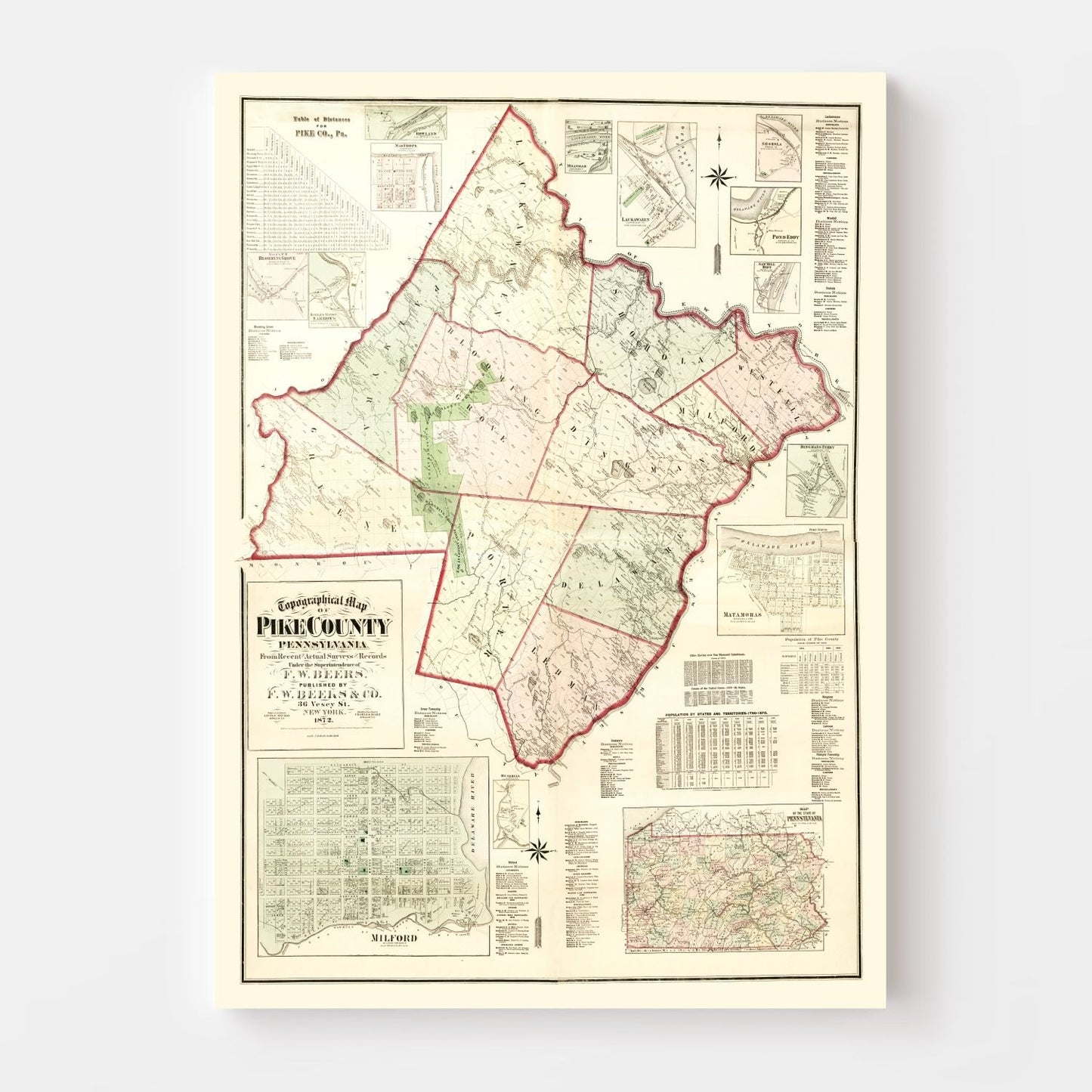 Vintage Map of Pike County, Pennsylvania, 1872