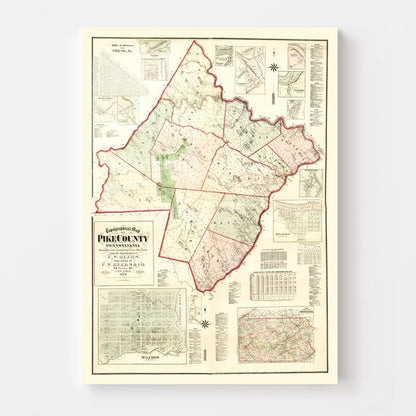 Vintage Map of Pike County, Pennsylvania, 1872