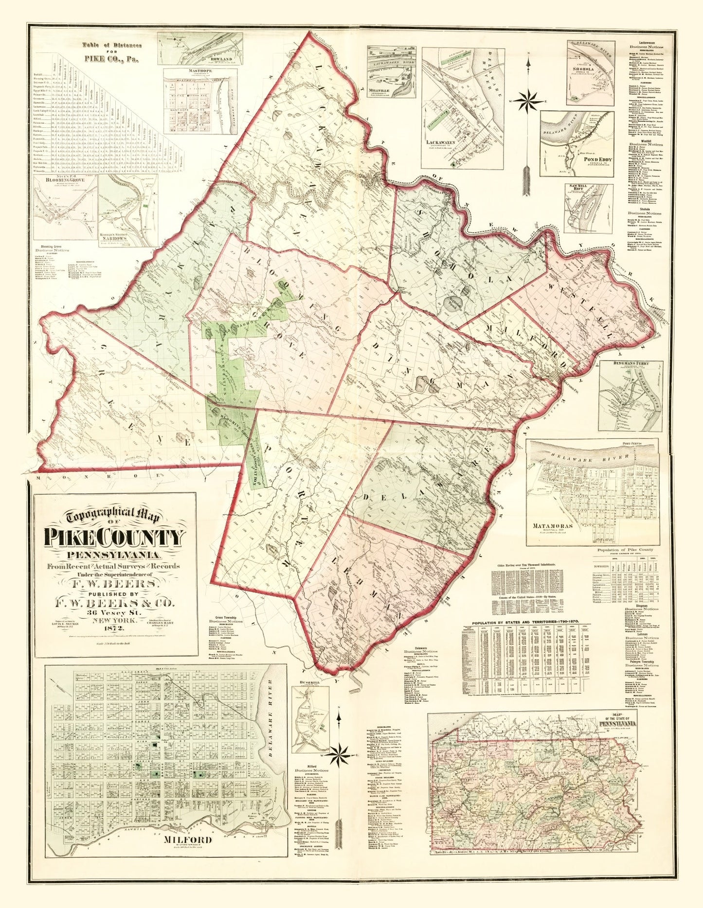 Vintage Map of Pike County, Pennsylvania, 1872