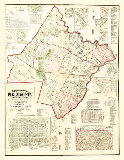 Vintage Map of Pike County, Pennsylvania, 1872