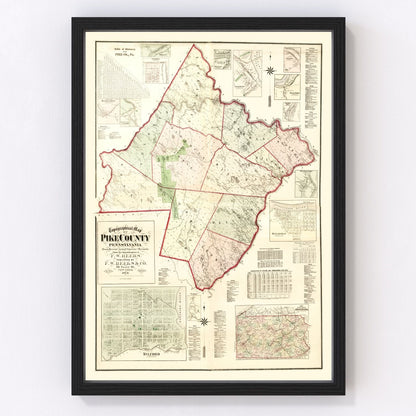vintage map of Pike County, Pennsylvania, 1872