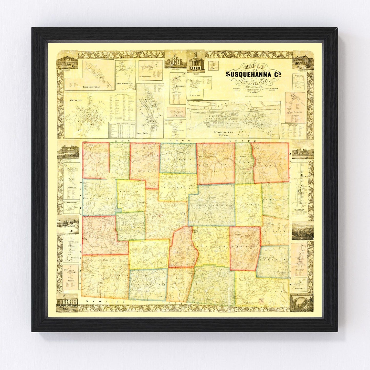 Vintage map of Susquehanna County, Pennsylvania, 1858