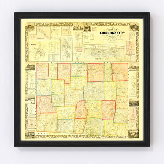 Vintage map of Susquehanna County, Pennsylvania, 1858