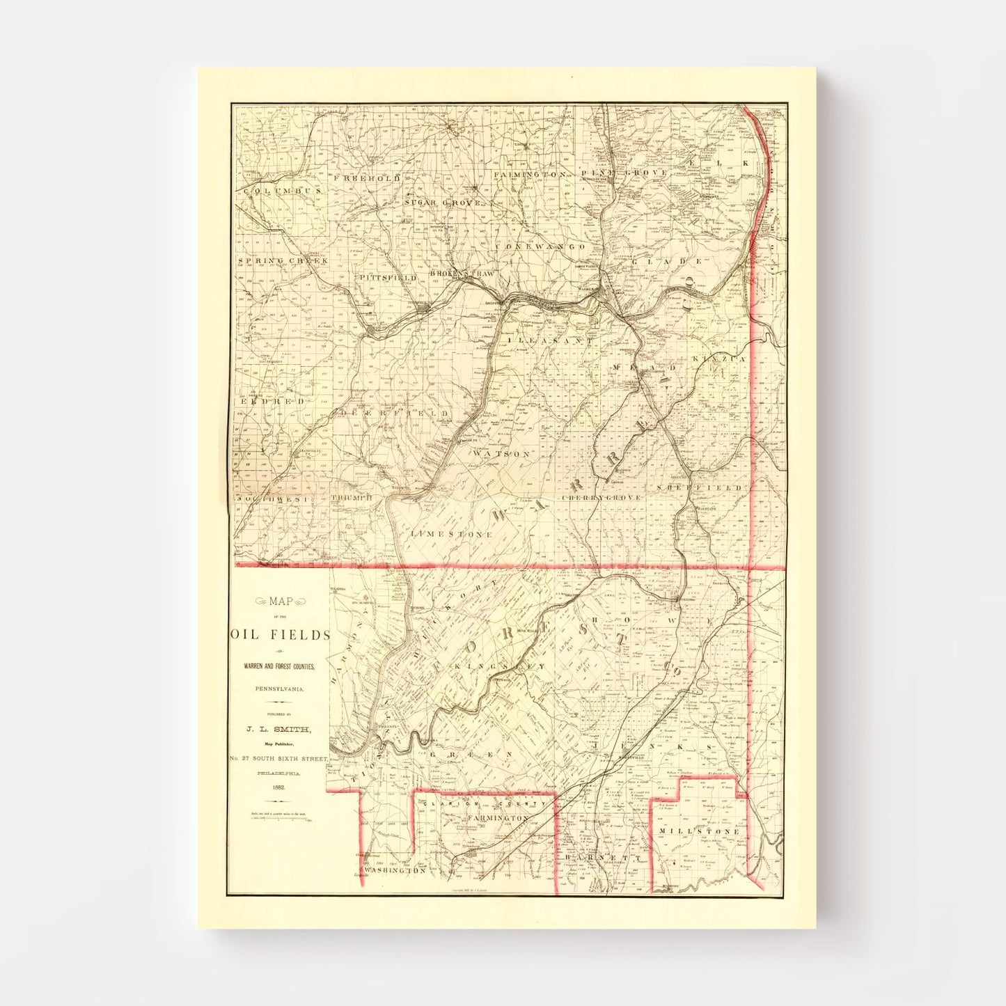 Vintage Map of Warren County, Pennsylvania, 1882