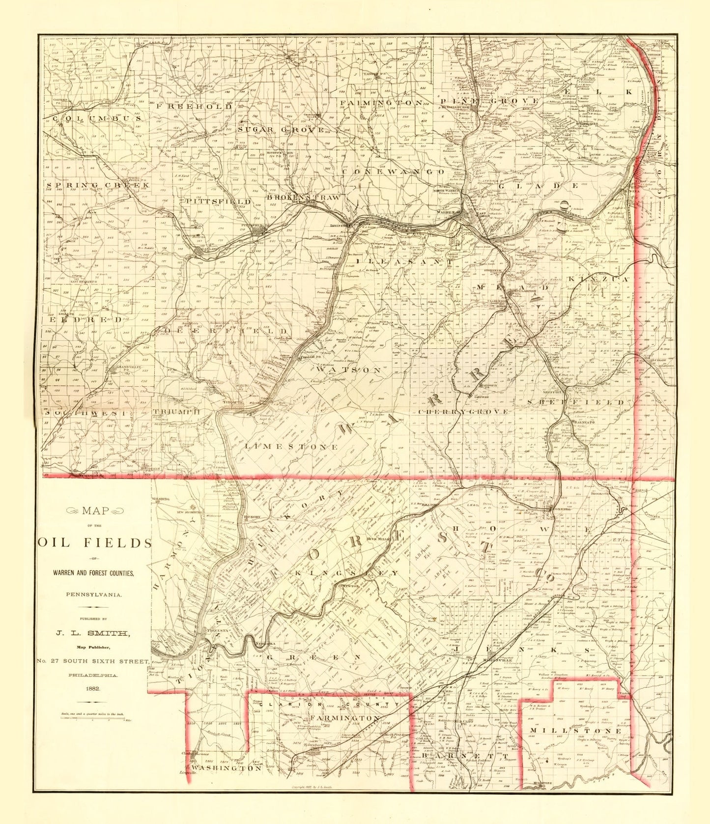 Vintage Map of Warren County, Pennsylvania, 1882