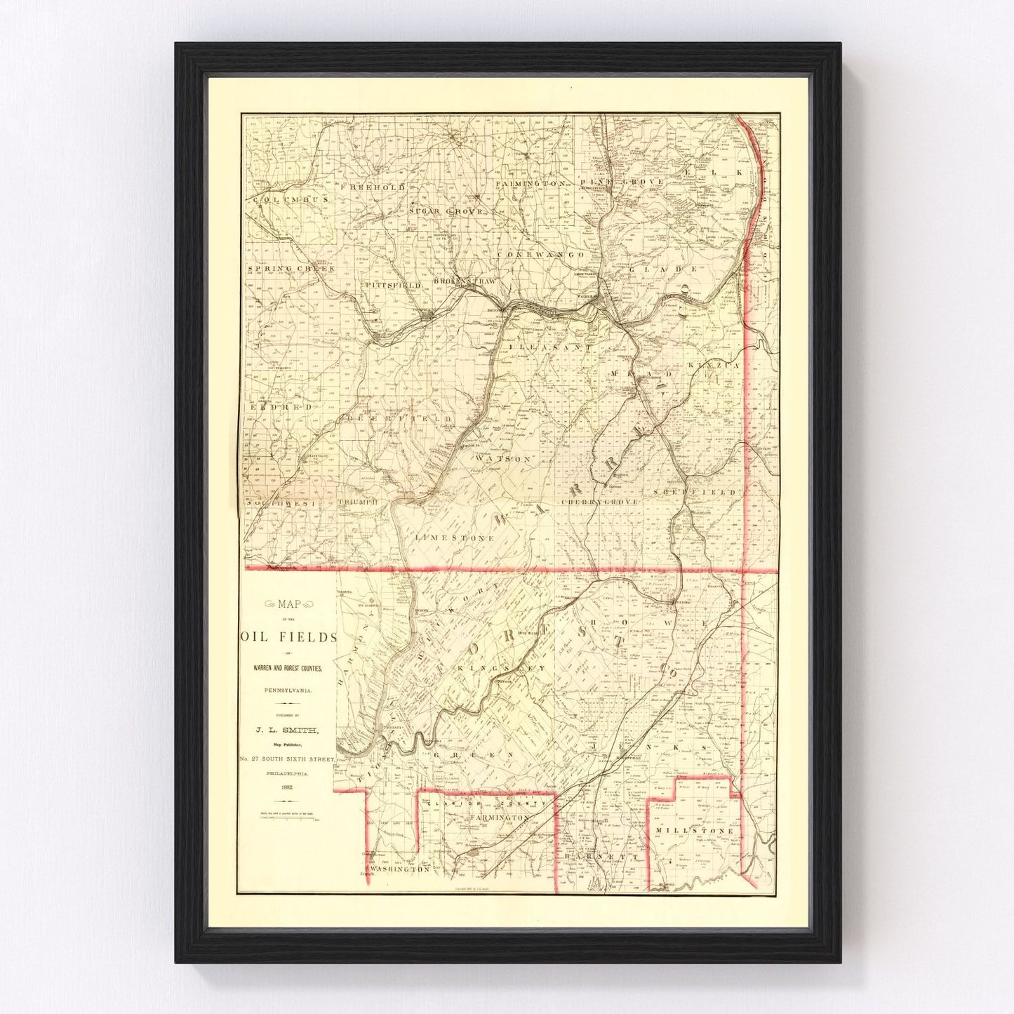 Vintage map of Warren County, Pennsylvania, 1882