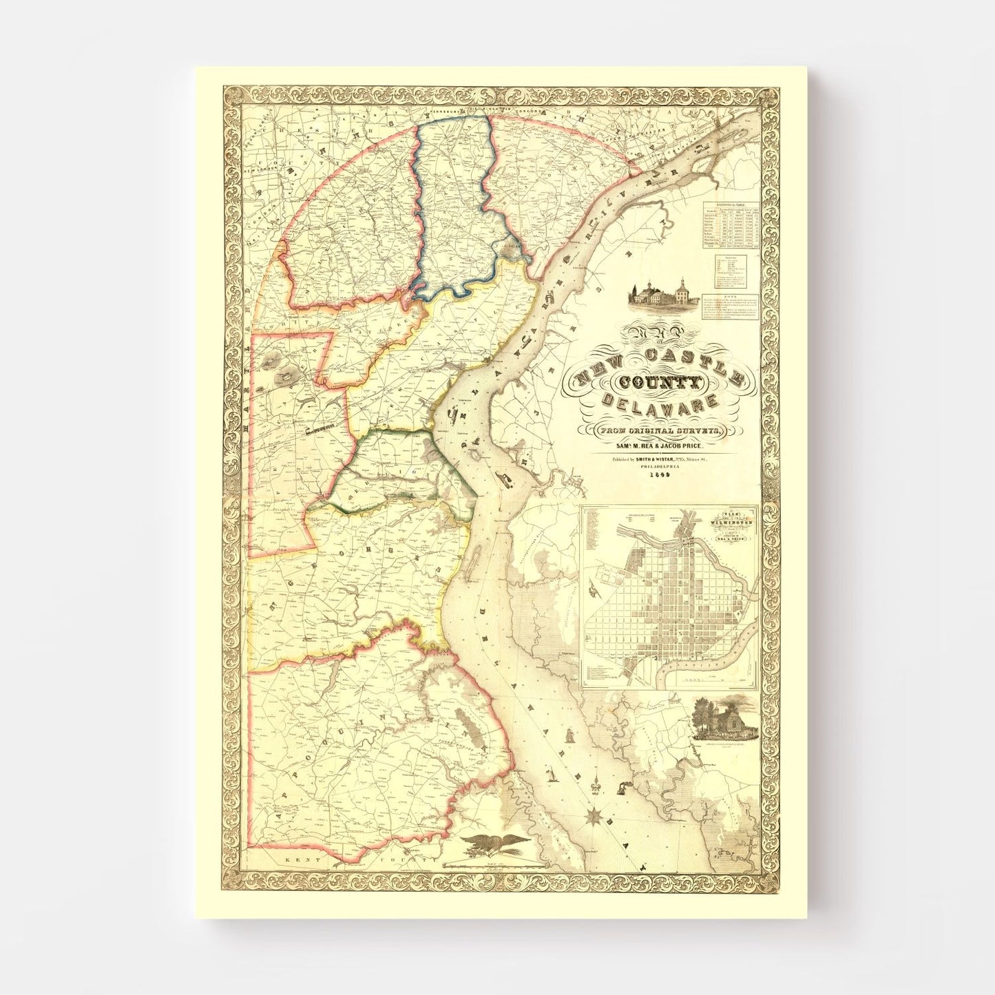 Vintage Map of New Castle County, Delaware, 1849