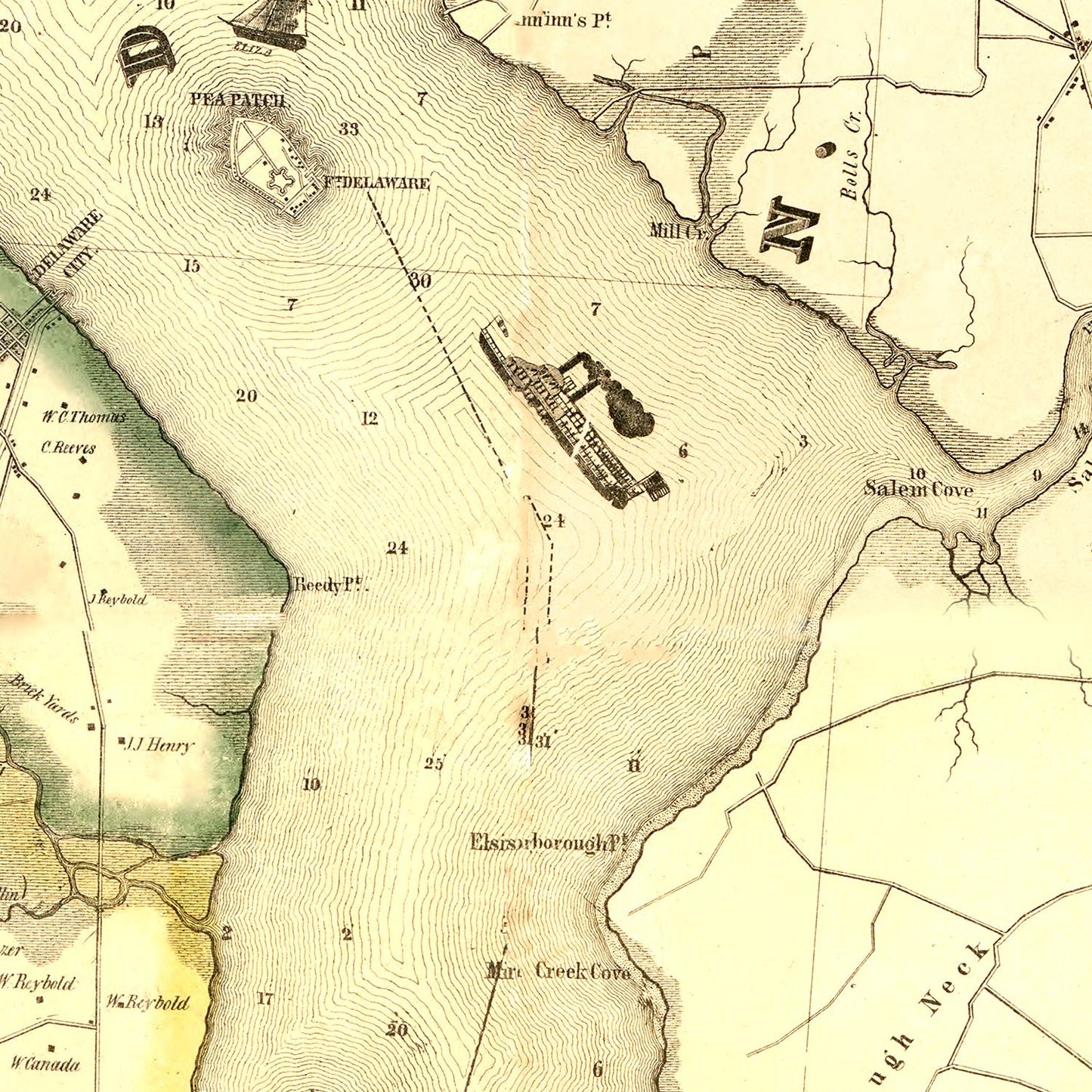 Vintage Map of New Castle County, Delaware, 1849