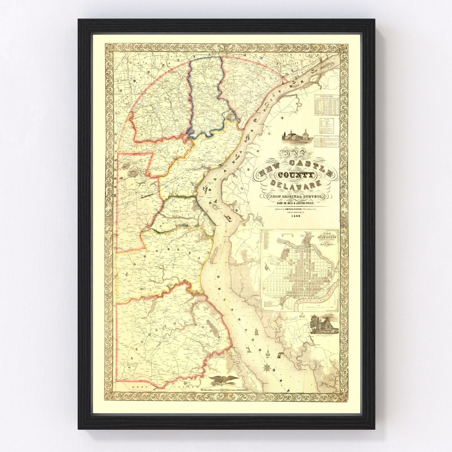 Vintage map of New Castle County, Delaware, 1849