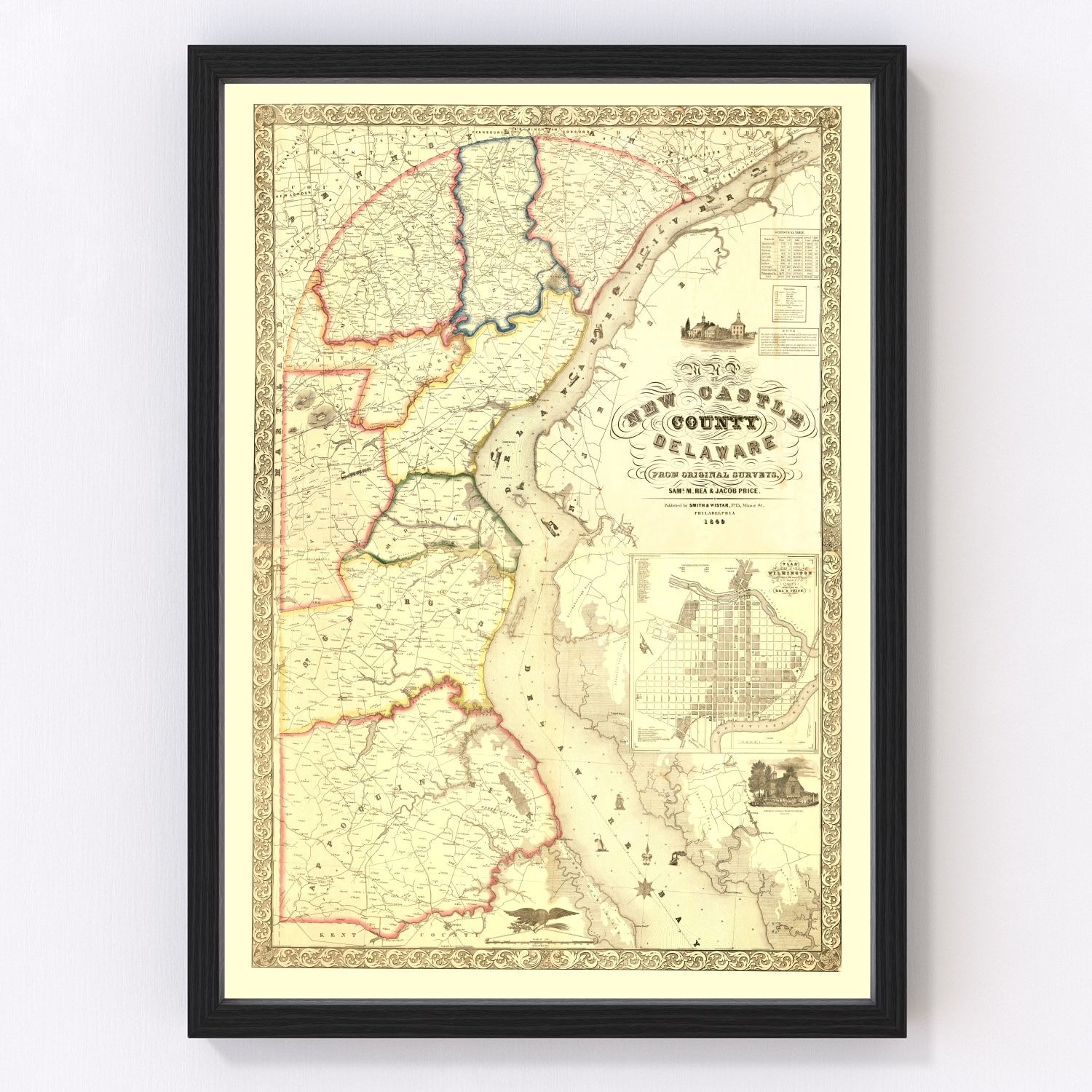 Vintage map of New Castle County, Delaware, 1849