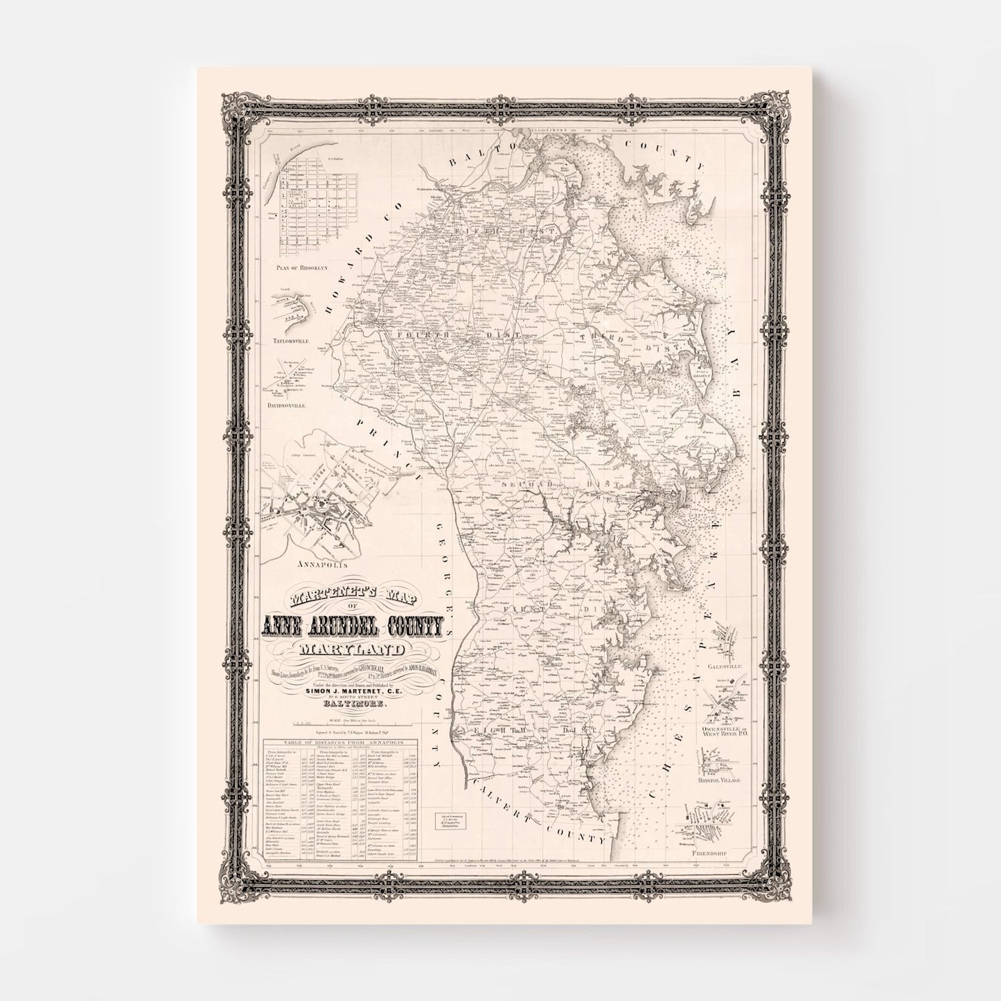 Vintage Map of Anne Arundel County, Maryland, 1860