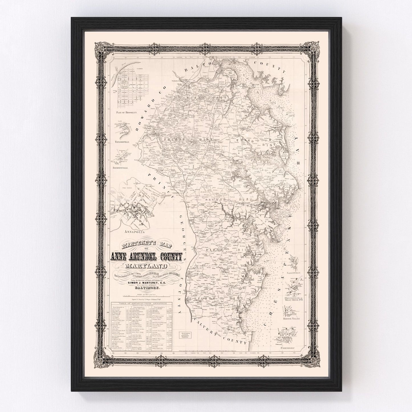 Restored vintage map of Anne Arundel County, Maryland, 1860