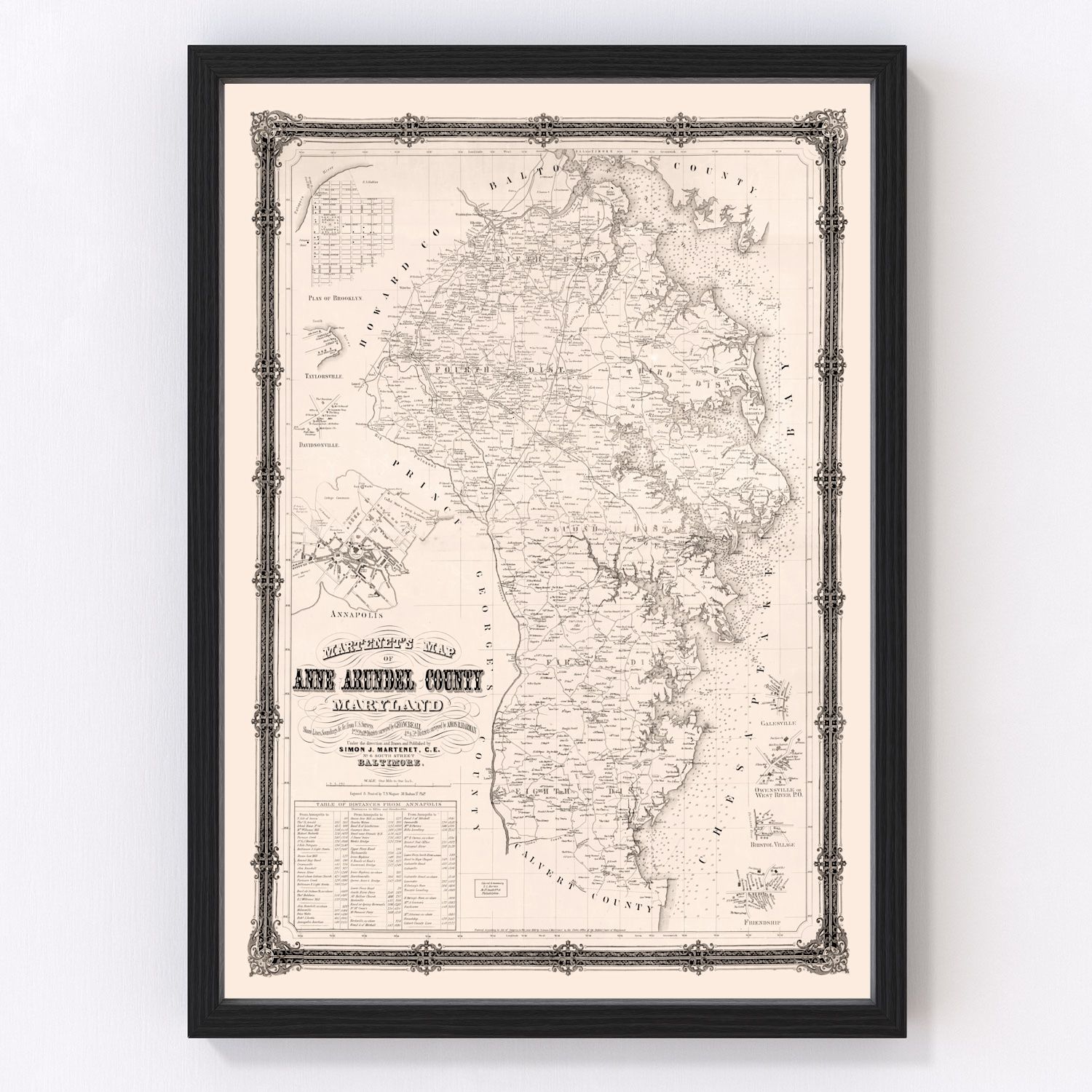 Restored vintage map of Anne Arundel County, Maryland, 1860