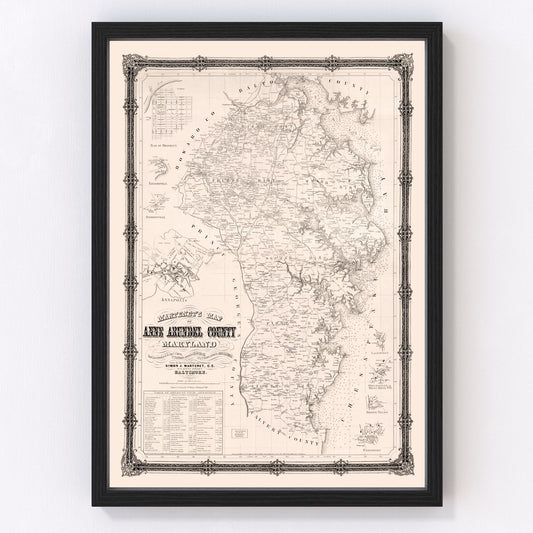 Restored vintage map of Anne Arundel County, Maryland, 1860