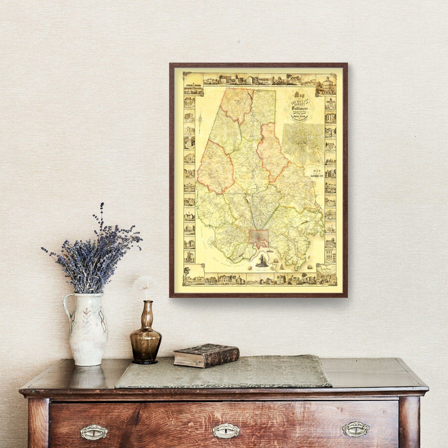 Vintage Map of Baltimore County, Maryland, 1857