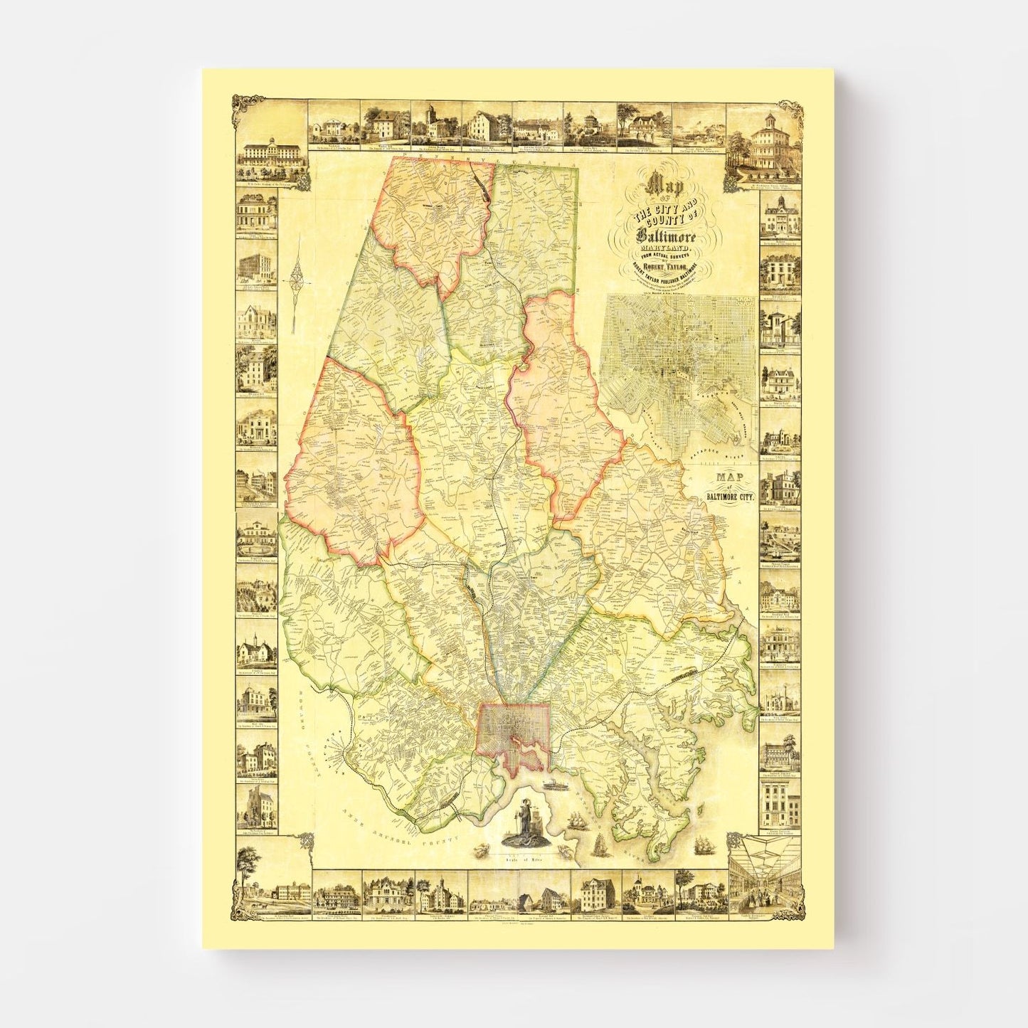 Vintage Map of Baltimore County, Maryland, 1857