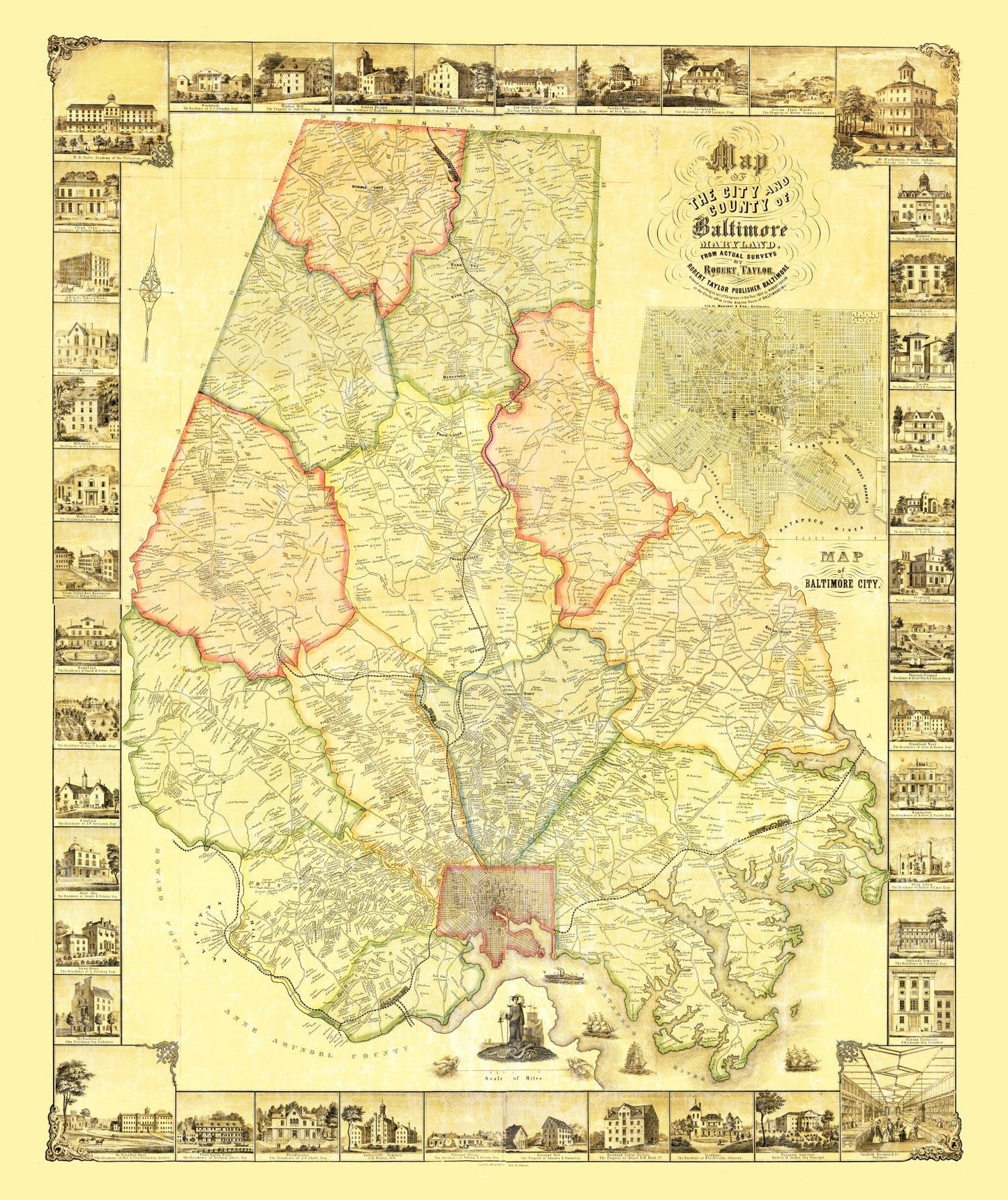 Vintage Map of Baltimore County, Maryland, 1857