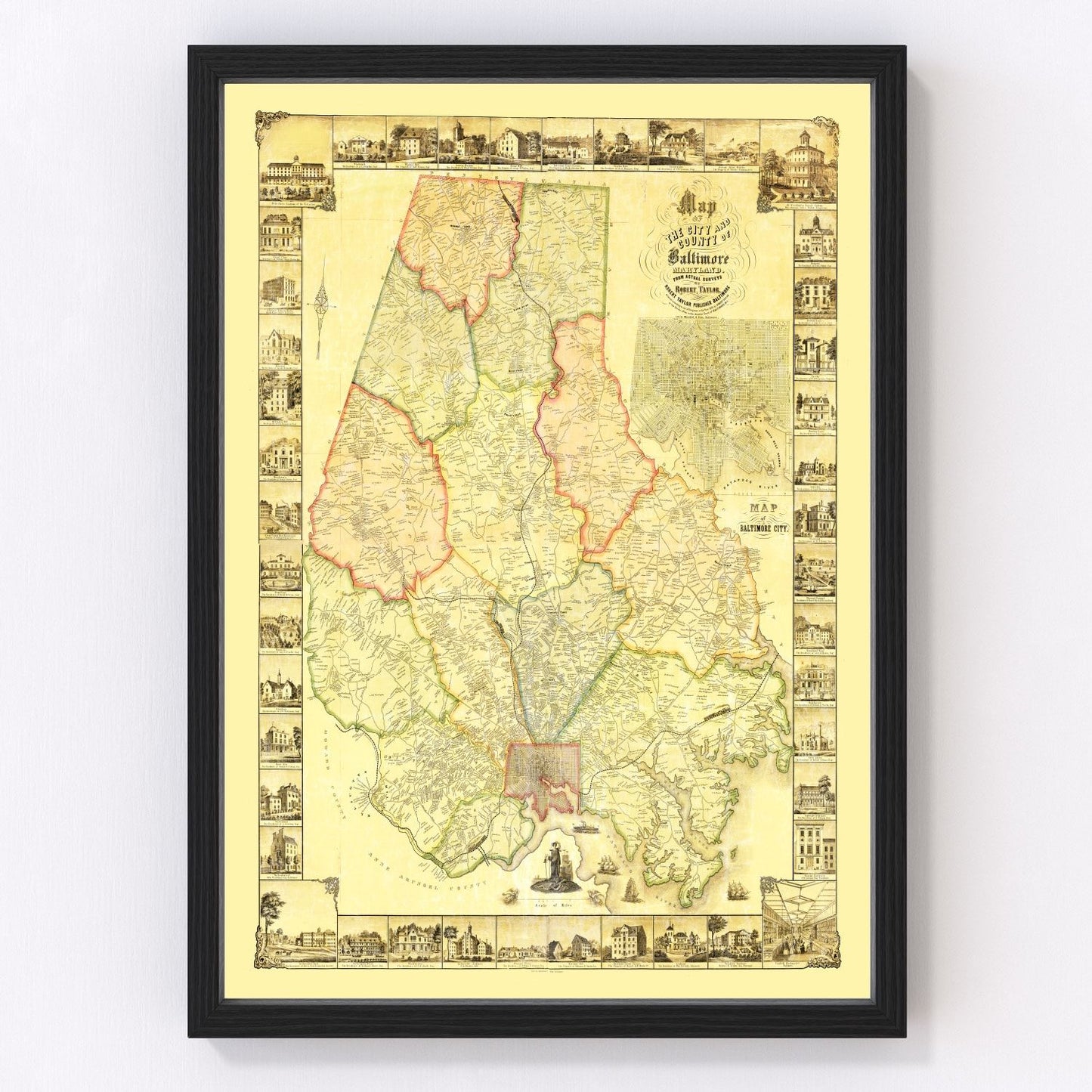 Vintage map of Baltimore County, Maryland, 1857