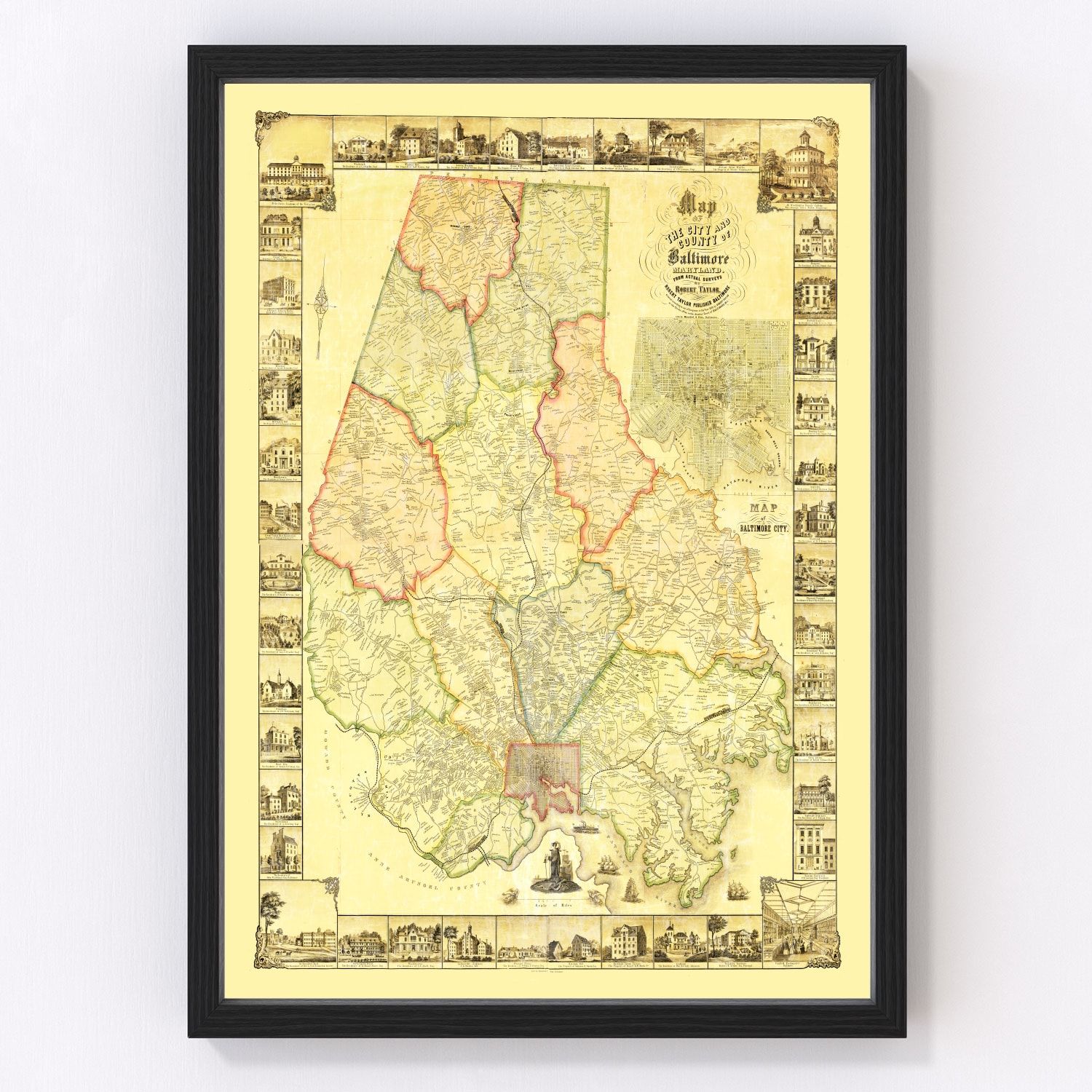 Vintage map of Baltimore County, Maryland, 1857