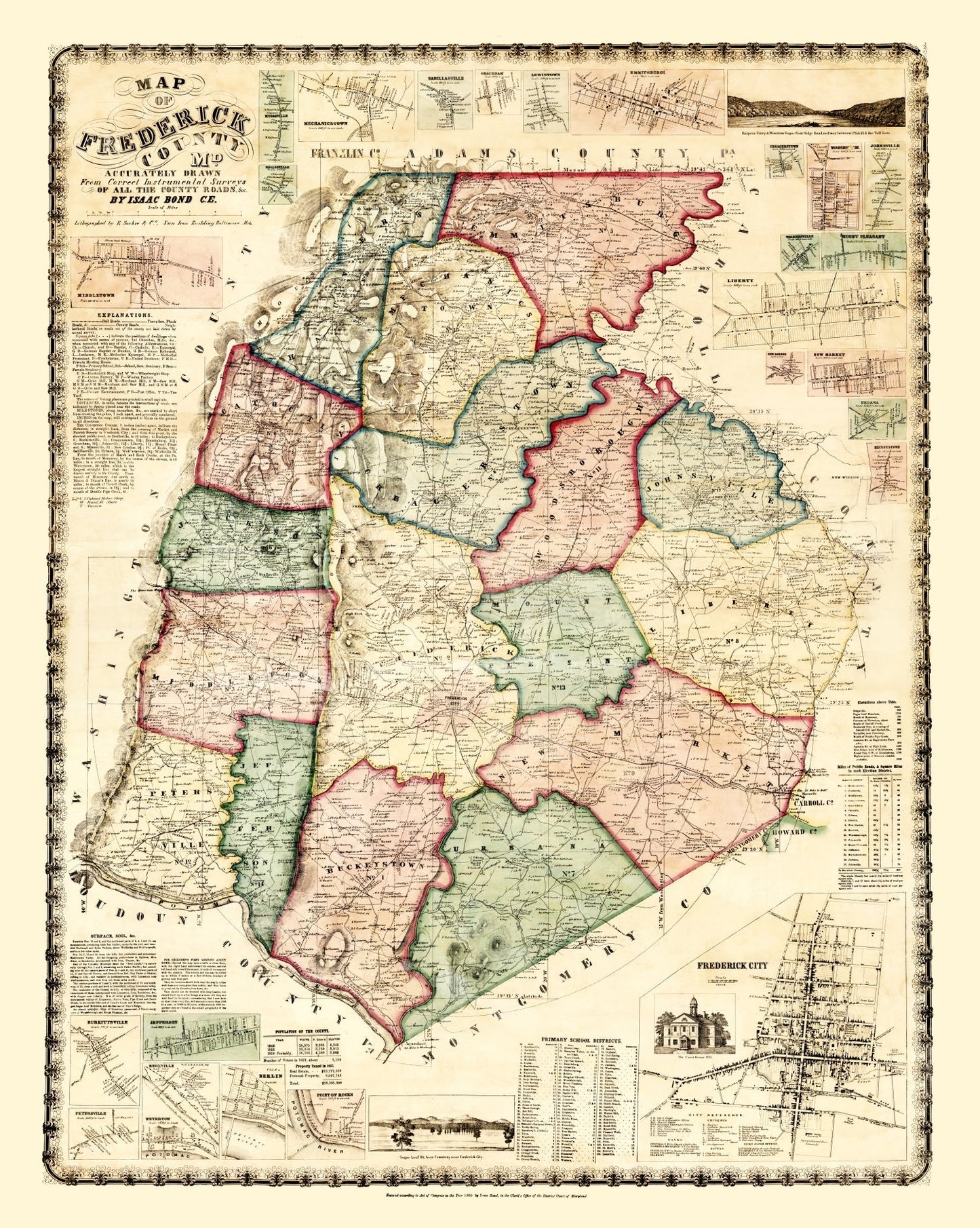 Vintage Map of Frederick County, Maryland, 1858